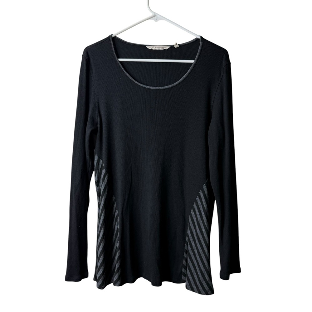 Soft Surroundings Black Ribbed Striped Long Sleeve Tunic Boho Blouse